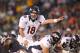 Aug 9, 2012; Chicago, IL, USA; Denver Broncos quarterback Peyton Manning (18) signals at the line of scrimmage against the Chicago Bears at Soldier Field. Mandatory Credit: Matthew Emmons-US PRESSWIRE