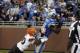 DETROIT, MI - NOVEMBER 22: Calvin Johnson #81 of the Detroit Lions tries to catch a pass in the end zone against the Cleveland Browns at Ford Field on November 22, 2009 in Detroit, Michigan. The Lions came from behind to defeat the Browns 38-37. (Photo by Joe Robbins/Getty Images)
