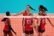 LONDON, ENGLAND - AUGUST 09: Logan Tom #15, Destinee Hooker #19, Christa Harmotto #13, Jordan Larson #10 and Foluke Akinradewo #16 of United States celebrate after a point against Korea during the Women's Volleyball semifinal match on Day 13 of the London 2012 Olympics Games at Earls Court on August 9, 2012 in London, England. (Photo by Elsa/Getty Images)