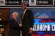 NEWARK, NJ - JUNE 28: Perry Jones III (R) of the Baylor Bears greets NBA Commissioner David Stern (L) after he was selected number twenty-eight overall by the Oklahoma City Thunder during the first round of the 2012 NBA Draft at Prudential Center on June 28, 2012 in Newark, New Jersey. NOTE TO USER: User expressly acknowledges and agrees that, by downloading and/or using this Photograph, user is consenting to the terms and conditions of the Getty Images License Agreement. (Photo by Elsa/Getty Images)