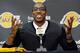 EL SEGUNDO, CA - AUGUST 10: Dwight Howard speaks after being introduced to the media as the newest member of the Los Angeles Lakers during a news conference at the Toyota Sports Center on August 10, 2012 in El Segundo, California. The Lakers aquired Howard from Orlando Magic in a four-team trade. In addition Lakers wil receive Chris Duhon and Earl Clark from the Magic. (Photo by Kevork Djansezian/Getty Images)
