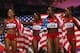 LONDON, ENGLAND - AUGUST 10: Carmelita Jeter of the United States, Bianca Knight of the United States, Allyson Felix of the United States and Tianna Madison of the United States celebrate after winning gold and setting a new world record of 40.82 afterthe Women's 4 x 100m Relay Final on Day 14 of the London 2012 Olympic Games at Olympic Stadium on August 10, 2012 in London, England. (Photo by Ezra Shaw/Getty Images)