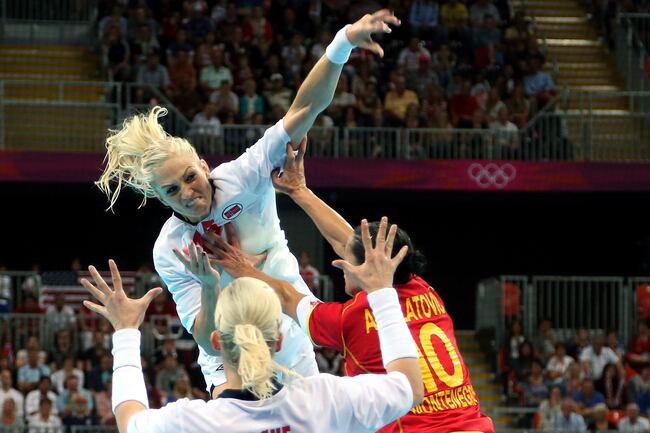 Norway's Linn Sulland scores one of her 10 goals en route to a 26-23 gold medal win over underdog Montenegro.
