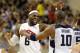 July 24, 2012; Barcelona, SPAIN; USA forward LeBron James (6) celebrates with teammate Kobe Bryant (10) during the second half of an exhibition game against Spain in preparation for the 2012 London Olympic Games at Palau Sant Jordi. Mandatory Credit: Bob Donnan-US PRESSWIRE