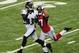 ATLANTA, GA - AUGUST 9: Deonte Thompson #83 of the Baltimore Ravens goes up for a pass against Robert McClain #27 of the Atlanta Falcons at the Georgia Dome on August 9, 2012 in Atlanta, Georgia (Photo by Scott Cunningham/Getty Images)