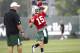 CORTLAND, NY - JULY 27: Tim Tebow #15 of the New York Jets works out in front of Tom Cavanaugh, quarterbacks coach at Jets Training Camp at SUNY Cortland on July 27, 2012 in Cortland, New York. (Photo by Jeff Zelevansky/Getty Images)