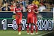 CHESTER, PA - AUGUST 12: Patrick Nyarko #14 and Jalil Anibaba #6 of the Chicago Fire congratulate teammate Chris Rolfe #18 on a goal during the match against the Philadelphia Union at PPL Park on August 12, 2012 in Chester, Pennsylvania. The Fire won 3-1. (Photo by Drew Hallowell/Getty Images)