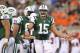 Aug 10, 2012; Cincinnati, OH, USA; New York Jets quarterback Tim Tebow (15) in action against the Cincinnati Bengals at Paul Brown Stadium. Mandatory Credit: Matthew Emmons-US PRESSWIRE