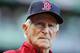 BOSTON - OCTOBER 13: Johnny Pesky of the Boston Red Sox looks on before taking on the Tampa Bay Rays in game three of the American League Championship Series during the 2008 MLB playoffs at Fenway Park on October 13, 2008 in Boston, Massachusetts. (Photo by Jim McIsaac/Getty Images)