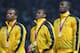 LONDON, ENGLAND - AUGUST 11: Gold medalists Michael Frater, Yohan Blake and Usain Bolt of Jamaica celebrate on the podium during the medal ceremony for the Men's 4 x 100m Relay Final on Day 15 of the London 2012 Olympic Games at Olympic Stadium on August 11, 2012 in London, England. (Photo by Ronald Martinez/Getty Images)