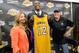EL SEGUNDO, CA - AUGUST 10: Jim Buss and his sister Jeanie Buss of the Los Angeles Lakers pose with new member of the team Dwight Howard at the Toyota Sports Center on August 10, 2012 in El Segundo, California. The Lakers aquired Howard from Orlando Magic in a four-team trade. In addition Lakers wil receive Chris Duhon and Earl Clark from the Magic. (Photo by Kevork Djansezian/Getty Images)
