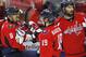 May 9, 2012; Washington, DC, USA; Washington Capitals left wing Alex Ovechkin (8) celebrates with Capitals center Nicklas Backstrom (19) after a goal by Capitals left wing Jason Chimera (not pictured) during the second period in game six in the Eastern Conference semifinals of the 2012 Stanley Cup Playoffs at Verizon Center. The Capitals won 2-1. Mandatory Credit: Geoff Burke-US PRESSWIRE