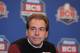 NEW ORLEANS, LA - JANUARY 10: Head coach Nick Saban of the Alabama Crimson Tide talks to the media during a press conference following the win over Louisiana State University Tigers in the 2012 Allstate BCS National Championship Game on January 10, 2012 in New Orleans, Louisiana. (Photo by Andy Lyons/Getty Images)