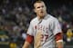OAKLAND, CA - AUGUST 06: Mike Trout #27 of the Los Angeles Angels of Anaheim looks on as he walks back to the dugout after being called out at second base attempting to strech a single into a double in the fifth inning against the Oakland Athletics at O.co Coliseum on August 6, 2012 in Oakland, California. (Photo by Thearon W. Henderson/Getty Images)