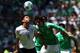 MEXICO CITY - AUGUST 12: Brian Ching #11 of the USA clashes with Efrain Juarez #16 of Mexico during the FIFA World Cup Qualifying soccer match between the USA and Mexico at Azteco Stadium August 12, 2009 in Mexico City, Mexico. (Donald Miralle/Getty Images)
