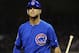 SAN DIEGO, CA - AUGUST 6: Brett Jackson #7 of the Chicago Cubs grimaces after striking out during the seventh inning of a baseball game against the San Diego Padres at Petco Park on August 6, 2012 in San Diego, California. (Photo by Denis Poroy/Getty Images)