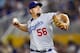 MIAMI, FL - AUGUST 11: Joe Blanton #56 of the Los Angeles Dodgers pitches during a game against the Miami Marlins at Marlins Park on August 11, 2012 in Miami, Florida. (Photo by Sarah Glenn/Getty Images)
