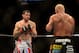 Jul. 7, 2012; Las Vegas, NV, USA; UFC fighter Forrest Griffin (left) against Tito Ortiz during a light heavyweight bout in UFC 148 at the MGM Grand Garden Arena. Mandatory Credit: Mark J. Rebilas-US PRESSWIRE