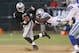 August 13, 2012; Oakland, CA, USA; Oakland Raiders quarterback Terrelle Pryor (6) is sacked by Dallas Cowboys defensive end Baraka Atkins (59) in the fourth quarter at O.Co Coliseum. The Cowboys defeated the Raiders 3-0. Mandatory Credit: Cary Edmondson-US PRESSWIRE