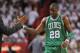 June 5, 2012; Miami, FL, USA; Boston Celtics small forward Mickael Pietrus (28) reacts after a play during the first half in game five of the Eastern Conference finals of the 2012 NBA playoffs against the Miami Heat at American Airlines Arena. Mandatory Credit: Steve Mitchell-US PRESSWIRE