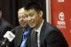 HOUSTON, TX - JULY 19: Jeremy Lin of the Houston Rockets speaks to the media as he is introduced during a press conference at Toyota Center on July 19, 2012 in Houston, Texas. Lin has signed a three year $25 million dollar contract with the Houston Rockets. (Photo by Bob Levey/Getty Images)