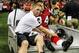 August 9, 2012; Atlanta, GA, USA; Atlanta Falcons running back Bradie Ewing (34) is carted off the field after an injury in the first half against the Baltimore Ravens at the Georgia Dome. Mandatory Credit: Daniel Shirey-US PRESSWIRE