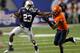 ATLANTA, GA - DECEMBER 31: Onterio McCalebb #23 of the Auburn Tigers stiff arms Rodney McLeod #4 of the Virginia Cavaliers during the 2011 Chick Fil-A Bowl at Georgia Dome on December 31, 2011 in Atlanta, Georgia. (Photo by Kevin C. Cox/Getty Images)