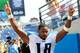 NASHVILLE, TN - SEPTEMBER 18: Kenny Britt #18 of the Tennessee Titans celebrates as he leaves the field after a win over the Baltimore Ravens at LP Field on September 18, 2011 in Nashville, Tennessee. Tennessee won 26-13. (Photo by Grant Halverson/Getty Images)