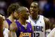 ORLANDO, FL - JUNE 11: Kobe Bryant #24 of the Los Angeles Lakers and Dwight Howard #12 of the Orlando Magic exchange words in the second half of Game Four of the 2009 NBA Finals on June 11, 2009 at Amway Arena in Orlando, Florida. NOTE TO USER: User expressly acknowledges and agrees that, by downloading and or using this photograph, User is consenting to the terms and conditions of the Getty Images License Agreement. (Photo by Chris Graythen/Getty Images)