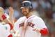 BOSTON, MA - JUNE 24: Kelly Shoppach #10 of the Boston Red Sox smiles at the dugout during the eighth inning of Boston's 9-4 win in an interleague game at Fenway Park on June 24, 2012 in Boston, Massachusetts. (Photo by Winslow Townson/Getty Images)