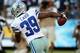 SAN DIEGO, CA - AUGUST 18: Cornerback Brandon Carr #39 of the Dallas Cowboys carries the ball after intercepting a pass by Philip Rivers of the San Diego Chargers in the second quarter at Qualcomm Stadium on August 18, 2012 in San Diego, California. (Photo by Stephen Dunn/Getty Images)