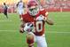August 10, 2012; Kansas City, MO, USA; Kansas City Chiefs running back Peyton Hillis (40) celebrates after scoring a touchdown in the first quarter of the game against the Arizona Cardinals at Arrowhead Stadium. Mandatory Credit: Denny Medley-US PRESSWIRE