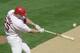 9 Apr 2001: Mark McGwire #25 of the St. Louis Cardinals gets a hit against the Colorado Rockies. The St.Louis Cardinals beat the Colorado Rockies 3-2 at Busch Stadium in St. Louis, Missouri. DIGITAL IMAGE. Mandatory Credit: Elsa/ALLSPORT
