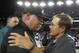 FOXBORO, MA - AUGUST 20: Andy Reid, coach of the Philadelphia Eagles, talks with Bill Belichick, coach of the New England Patriots, after a preseason game at Gillette Stadium on August 20, 2012 in Foxboro, Massachusetts. (Photo by Jim Rogash/Getty Images)