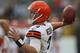 GREEN BAY, WI - AUGUST 16: Brandon Weeden #3 of the Cleveland Browns participates in warm-ups before a preseason game against the Green Bay Packers at Lambeau Field on August 16, 2012 in Green Bay, Wisconsin. The Browns defeated the Packers 35-10. (Photo by Jonathan Daniel/Getty Images)