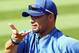 July 24, 2012; New York, NY, USA; New York Mets injured starting pitcher Johan Santana warms up with his team before a game against the Washington Nationals at Citi Field. Mandatory Credit: Brad Penner-US PRESSWIRE