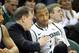 January 25, 2012; East Lansing, MI, USA; Michigan State Spartans head coach Tom Izzo (left) talks to center Adreian Payne (5) during the second half at Jack Breslin Students Events Center. MSU won 68-52. Mandatory Credit: Mike Carter-US PRESSWIRE