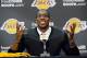 EL SEGUNDO, CA - AUGUST 10: Dwight Howard speaks after being introduced to the media as the newest member of the Los Angeles Lakers during a news conference at the Toyota Sports Center on August 10, 2012 in El Segundo, California. The Lakers aquired Howard from Orlando Magic in a four-team trade. In addition Lakers wil receive Chris Duhon and Earl Clark from the Magic. (Photo by Kevork Djansezian/Getty Images)