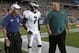 FOXBORO, MA - AUGUST 20: Michael Vick #7 of the Philadelphia Eagles leaves the field after he was hit on a play in the first quarter against the New England Patriots during a preseason game at Gillette Stadium on August 20, 2012 in Foxboro, Massachusetts. (Photo by Jim Rogash/Getty Images)