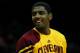 NEWARK, NJ - MARCH 19: Kyrie Irving #2 of the Cleveland Cavaliers looks on during warm ups against the New Jersey Nets at Prudential Center on March 19, 2012 in Newark, New Jersey. NOTE TO USER: User expressly acknowledges and agrees that, by downloading and or using this photograph, User is consenting to the terms and conditions of the Getty Images License Agreement. (Photo by Chris Chambers/Getty Images)