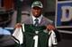 NEW YORK - APRIL 26: Vernon Gholston poses for a photo after being selected as the sixth overall pick by the New York Jets during the 2008 NFL Draft on April 26, 2008 at Radio City Music Hall in April 26, 2008 in New York City. (Photo by Jim McIsaac/Getty Images)