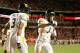 MIAMI GARDENS, FL - JANUARY 04: Tavon Austin #1 and Stedman Bailey #3 of the West Virginia Mountaineers celebrate against the Clemson Tigers during the Discover Orange Bowl at Sun Life Stadium on January 4, 2012 in Miami Gardens, Florida. (Photo by J. Meric/Getty Images)