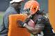 Jun 12, 2012; Berea, OH, USA; Cleveland Browns running back Trent Richardson (33) works beside running backs coach Gary Brown during minicamp at the Cleveland Browns training facility. Mandatory Credit: David Richard-US PRESSWIRE