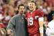 GLENDALE, AZ - JANUARY 01: Quarterbacks Kevin Kolb #4 and John Skelton #19 of the Arizona Cardinals talk during the NFL game against the Seattle Seahawks at the University of Phoenix Stadium on January 1, 2012 in Glendale, Arizona. The Cardinals defeated the Seahawks 23-20 in overtime. (Photo by Christian Petersen/Getty Images)
