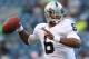 SEATTLE, WA - SEPTEMBER 02: Quarterback Terrelle Pryor #6 of the Oakland Raiders warms up prior to the game against the Seattle Seahawks at CenturyLink Field on September 2, 2011 in Seattle, Washington. (Photo by Otto Greule Jr/Getty Images)