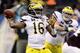 NEW ORLEANS, LA - JANUARY 03: Denard Robinson #16 of the Michigan Wolverines throws a pass against the Virginia Tech Hokies during the Allstate Sugar Bowl at Mercedes-Benz Superdome on January 3, 2012 in New Orleans, Louisiana. (Photo by Matthew Stockman/Getty Images)