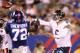 EAST RUTHERFORD, NJ - AUGUST 24: Jay Cutler #6 of the Chicago Bears gets rid of the ball as Markus Kuhn #78 of the New York Giants pressures during a preseason game on August 24, 2012 at MetLife Stadium in East Rutherford, New Jersey. (Photo by Elsa/Getty Images)