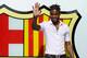 BARCELONA, SPAIN - AUGUST 20: Alex Song poses for the photographers after signing for FC Barcelona at Camp Nou on August 20, 2012 in Barcelona, Spain. (Photo by David Ramos/Getty Images)