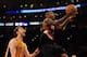 LOS ANGELES, CA - FEBRUARY 20: Jamal Crawford #11 of the Portland Trail Blazers scores on a layup past Pau Gasol #16 of the Los Angeles Lakers during the second half at Staples Center on February 20, 2012 in Los Angeles, California. The Lakers won 103-92. NOTE TO USER: User expressly acknowledges and agrees that, by downloading and or using this photograph, User is consenting to the terms and conditions of the Getty Images License Agreement. (Photo by Harry How/Getty Images)