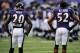 BALTIMORE, MD - AUGUST 23: Safety Ed Reed #20 of the Baltimore Ravens and teammate linebacker Ray Lewis #52 of the Baltimore Ravens look on before playing the Jacksonville Jaguars during the preseason game at M&T Bank Stadium on August 23, 2012 in Baltimore, Maryland. The Baltimore Ravens won 48-17. (Photo by Patrick Smith/Getty Images)